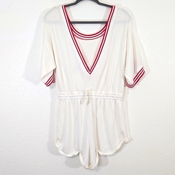 *NWT* Anthropologie Ivory/Red Deep V-Back Waffle Knit Romper Nautical Trendy, S - Picture 4 of 6
